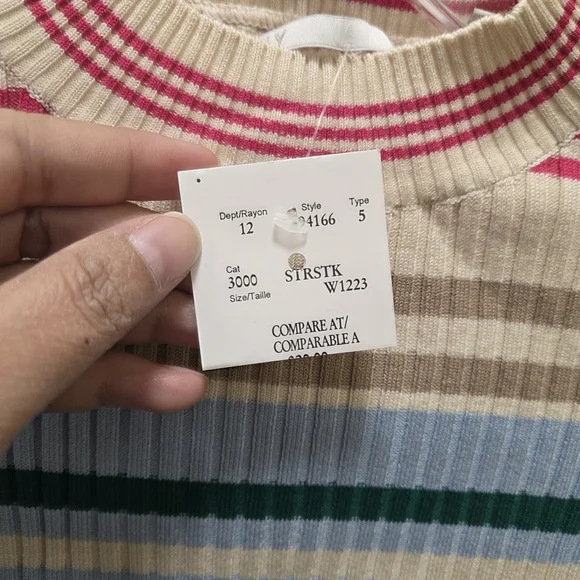 ONLY Striped Ribbed Knit Short Sleeve Top Multicolor Slim Fit Stretch Casual NWT - Picture 4 of 10